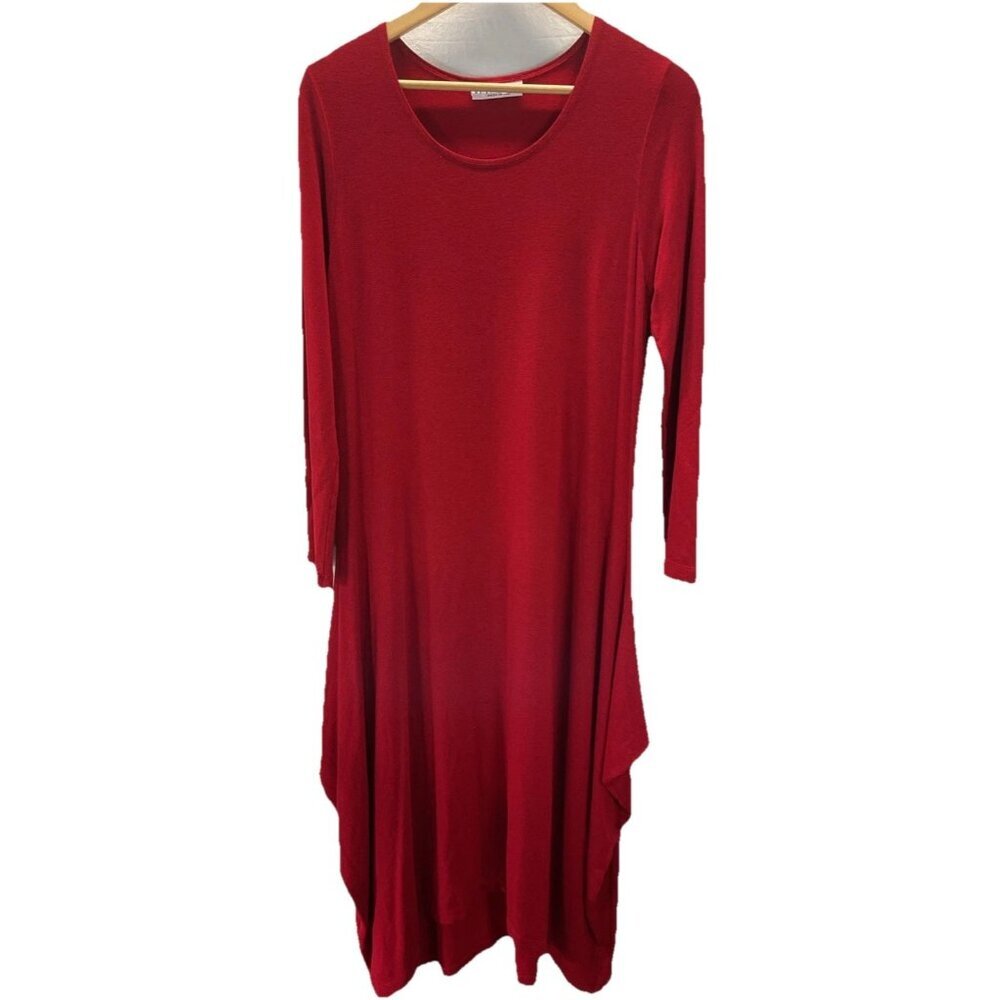 Bryn Walker Midi Dress size S Minimalist Jersey Red long sleeve asymmetrical